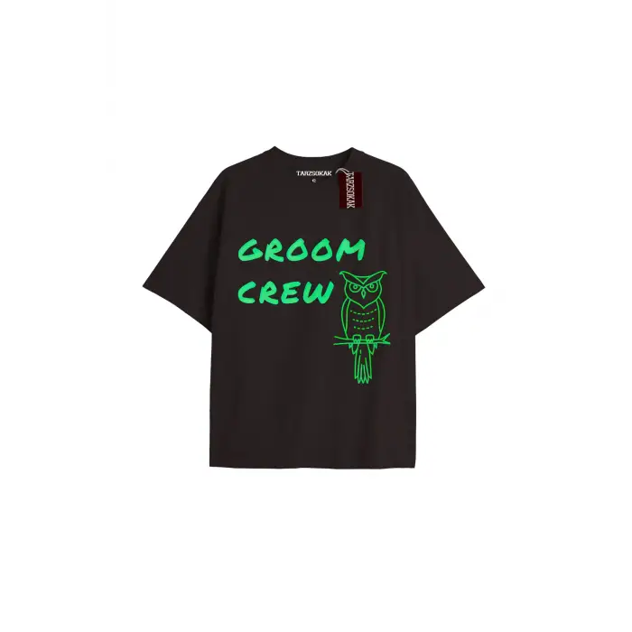 GROOM CREW Unisex Oversize Yazılı Tshirt SİYAH