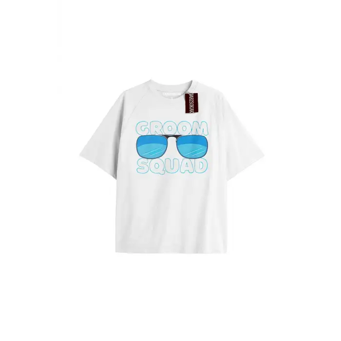 GROOM SQUAD Unisex Oversize Yazılı Tshirt BEYAZ