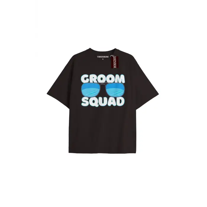 GROOM SQUAD Unisex Oversize Yazılı Tshirt SİYAH