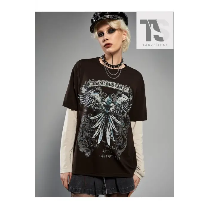 Grunge Punk 2si 1 Harfli Grafik Tişört