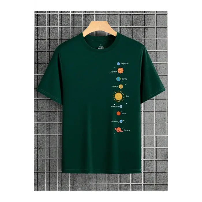 Güneş Sistemi Baskılı Oversize Unisex T-Shirt