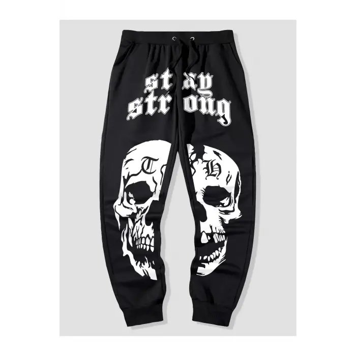 Guys Letter Skull Graphic Drawstring Waist Eşofman Altı