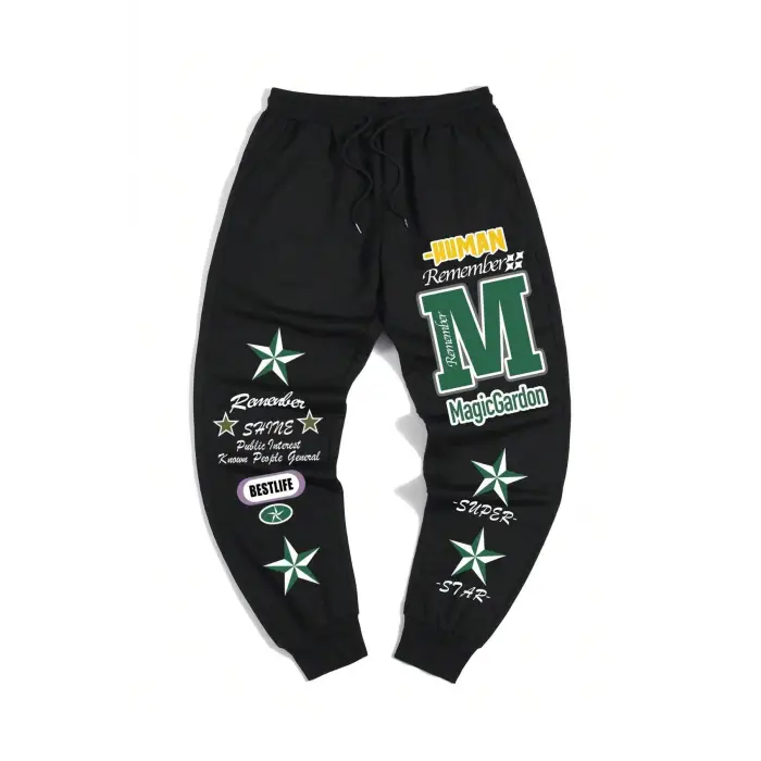 Guys Star & Slogan Graphic Drawstring Waist Eşofman Altı