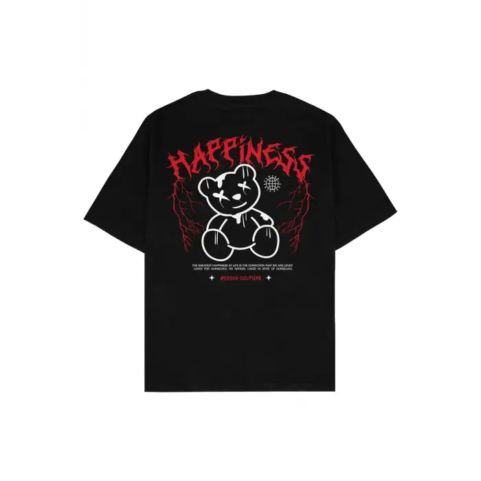 Happines Teddy Siyah Oversize Unisex T-shirt