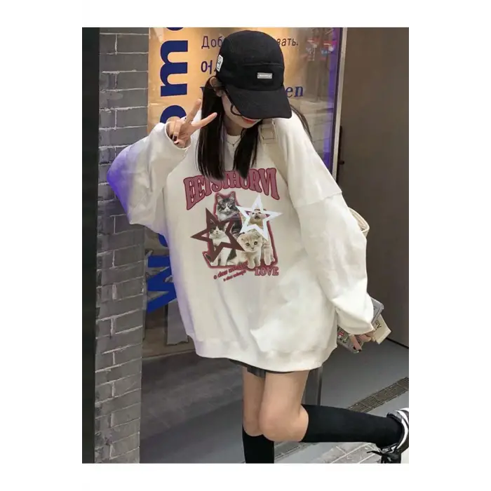 Harfli Grafik Düşük Sweat Beyaz