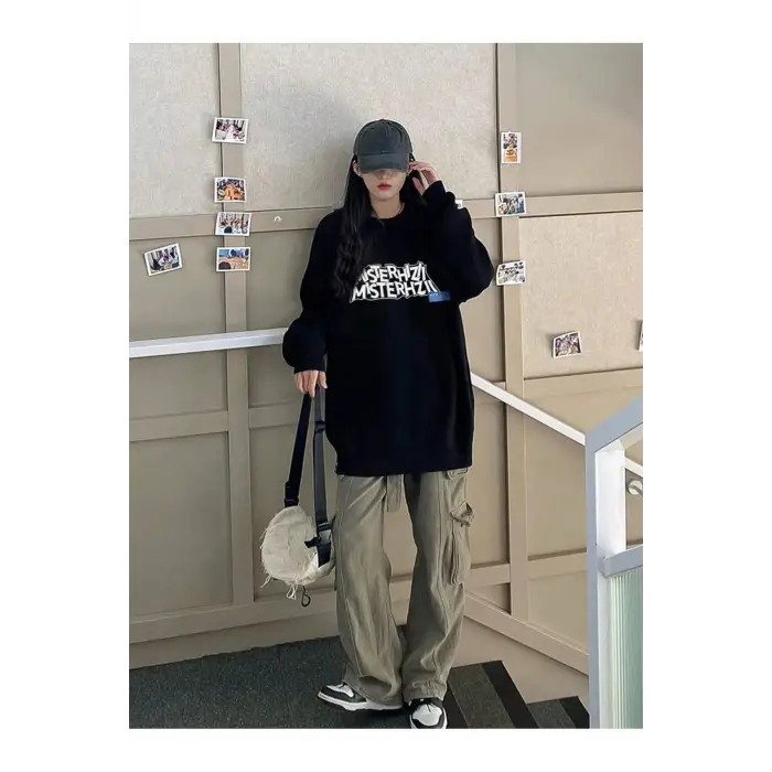 Harfli Grafik Düşük Sweat Siyah