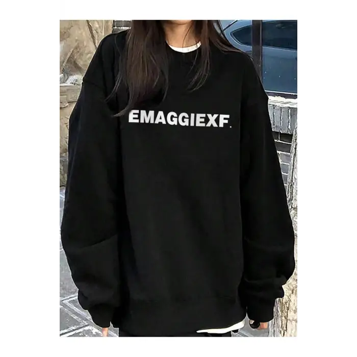Harfli Grafik Düşük Sweat Siyah