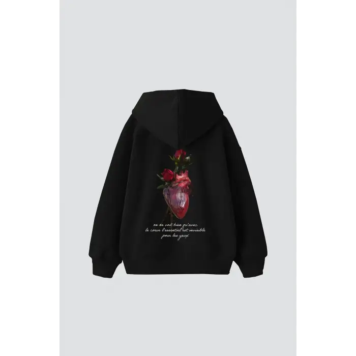 Heart&Rose Baskılı Oversize Unisex Premium Siyah
