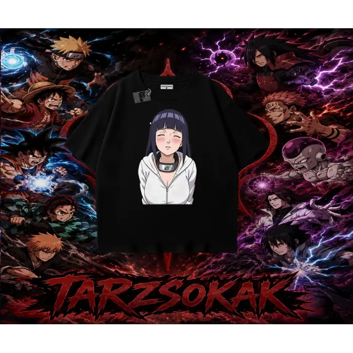 Hinata Hyuga Naruto Anime Karakteri Oversize Unisex Tişört Beyaz