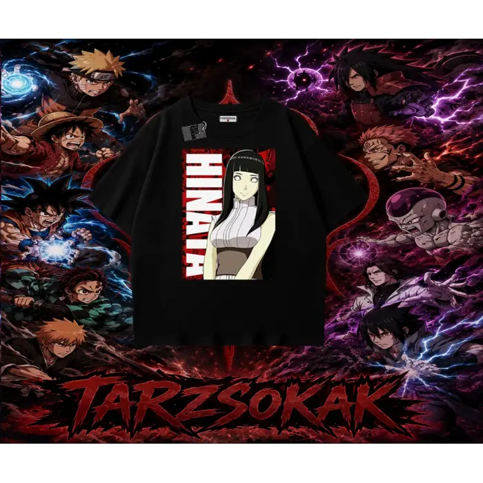 Hinata Hyuga Naruto Anime Karakteri Oversize Unisex Tişört Beyaz