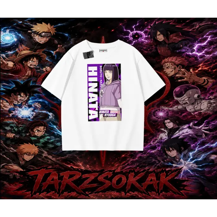 Hinata Hyuga Naruto Anime Karakteri Oversize Unisex Tişört Beyaz