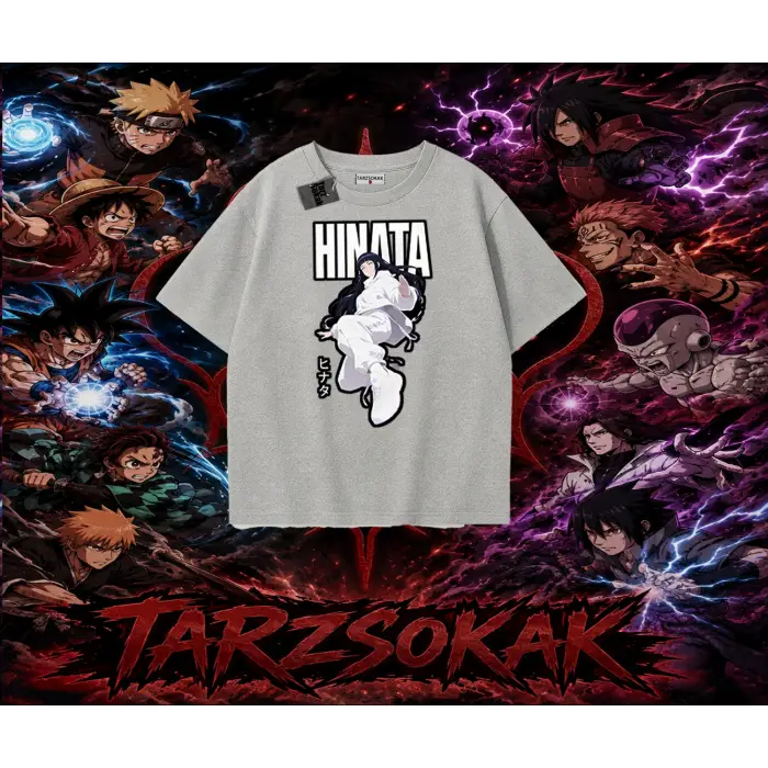 Hinata Hyuga Naruto Anime Karakteri Oversize Unisex Tişört Beyaz