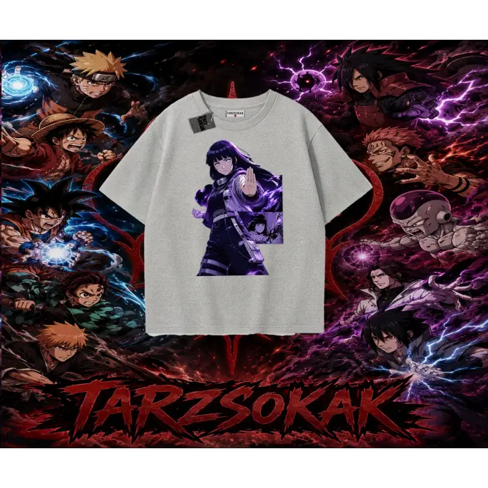 Hinata Hyuga Naruto Anime Karakteri Oversize Unisex Tişört Beyaz