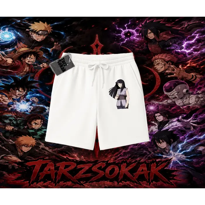 Hinata Hyuga Naruto Anime Karakteri Unisex Şort Beyaz