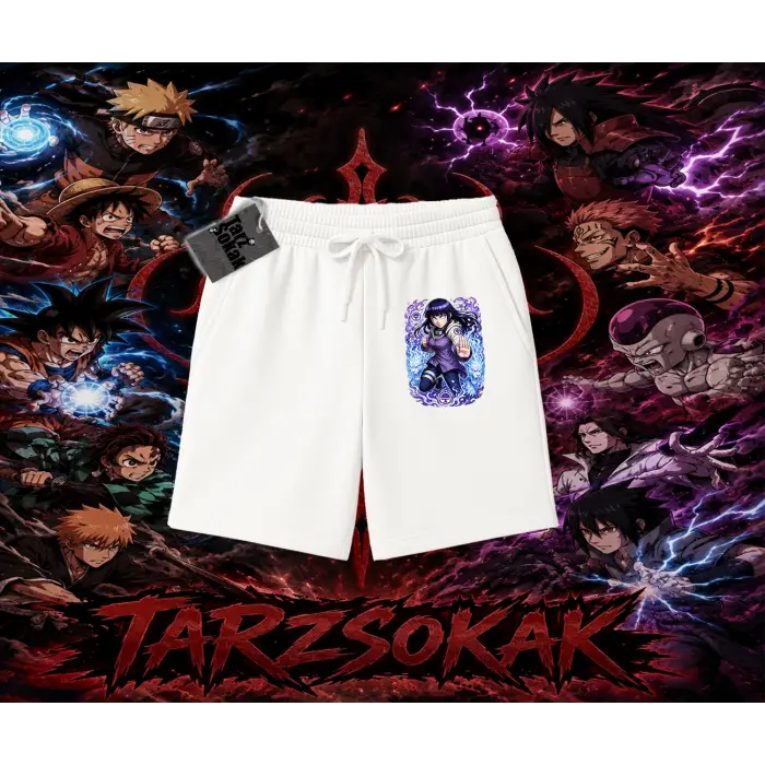 Hinata Hyuga Naruto Anime Karakteri Unisex Şort Beyaz