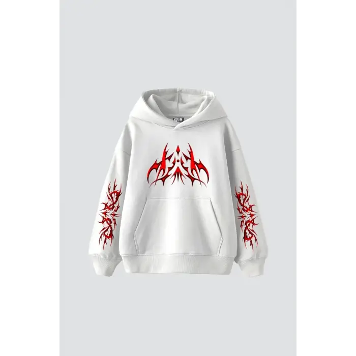 Holographic Red Baskılı Oversize Unisex Premium Beyaz