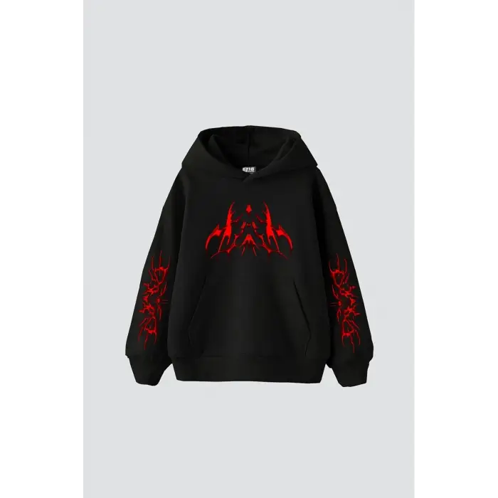 Holographic Red Baskılı Oversize Unisex Premium Siyah