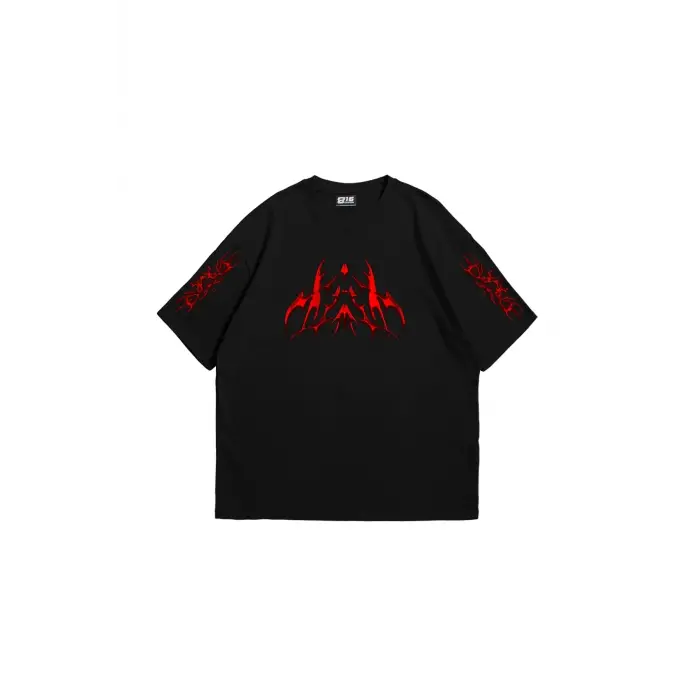 Holographic Red Baskılı Oversize Unisex Siyah