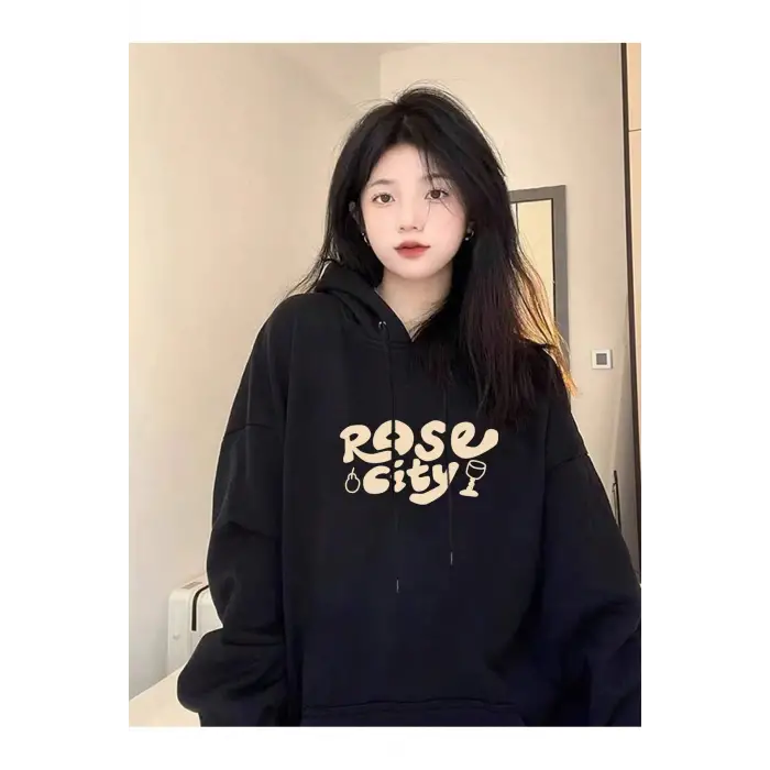Honeyspot Letter Graphic Drop Shoulder Oversized Drawstring Hoodie Siyah