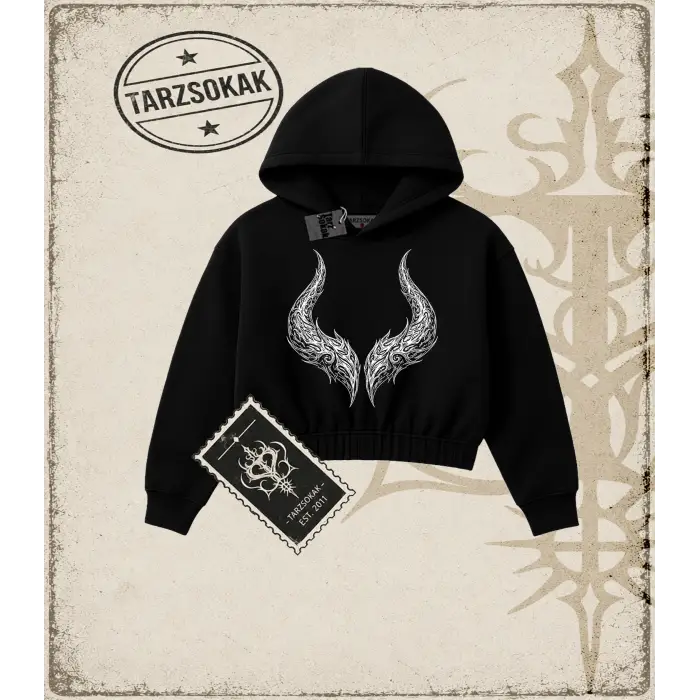 HORN Kadın Crop Kapşonlu Sweatshirt