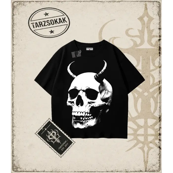 HORN SKULL Oversize Unisex Tişört