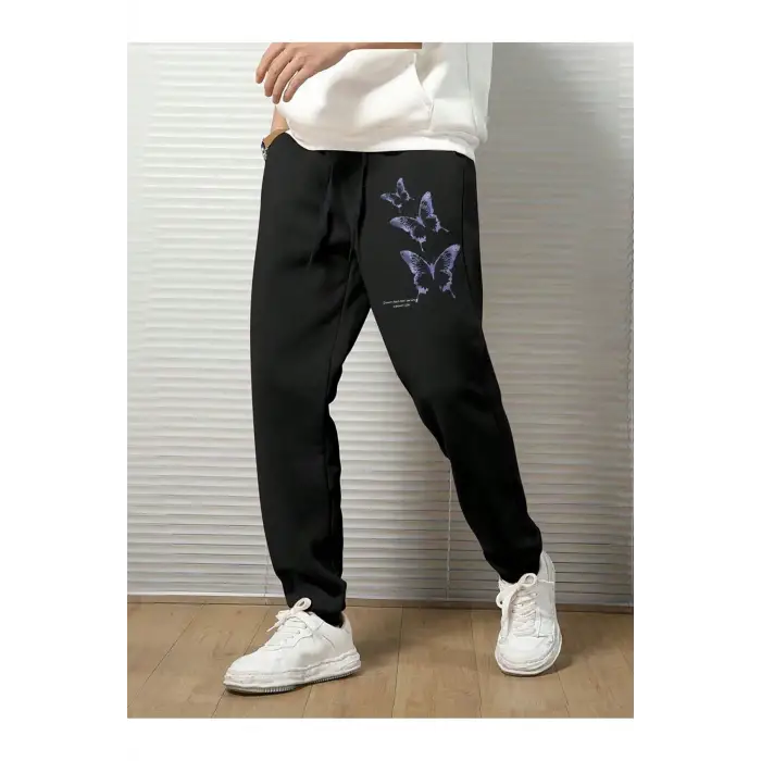 Hypemode Butterfly & Slogan Graphic Drawstring Waist Eşofman Altı