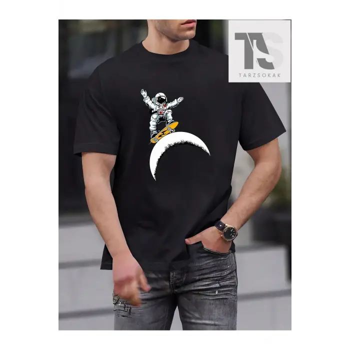 Hypemode Erkek Astronot Baskılı Kısa Kollu Tişört