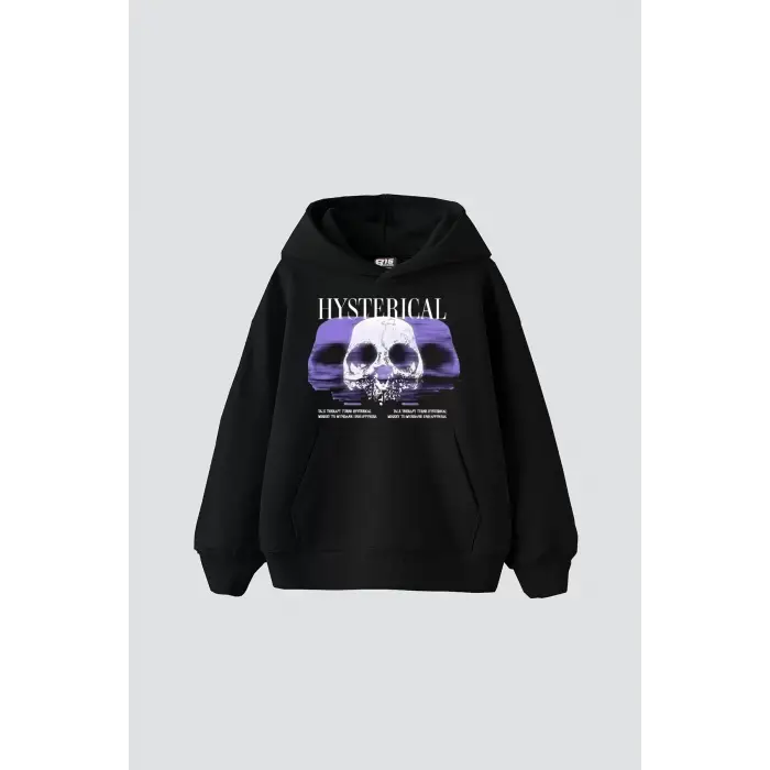 Hysterıcal Baskılı Oversize Unisex Siyah