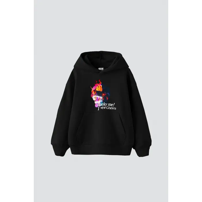 I See Ghost Baskılı Oversize Unisex Premium Siyah