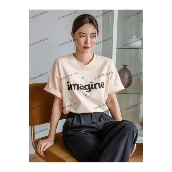 İmagine Baskılı Oversize Kalıp Unisex T-shirt