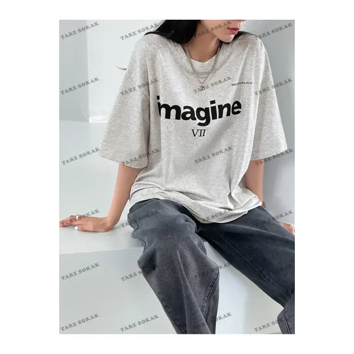 İmagine Baskılı Oversize Kalıp Unisex T-shirt