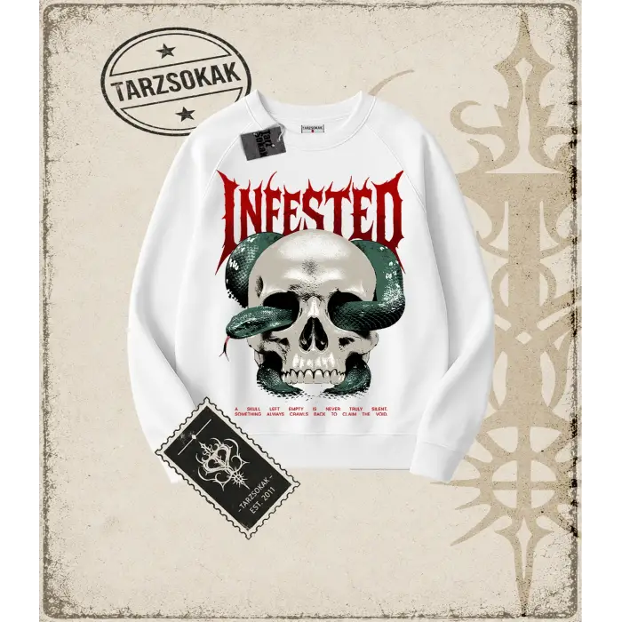 INFESTED Oversize Unisex Bisiklet Yaka Sweatshirt