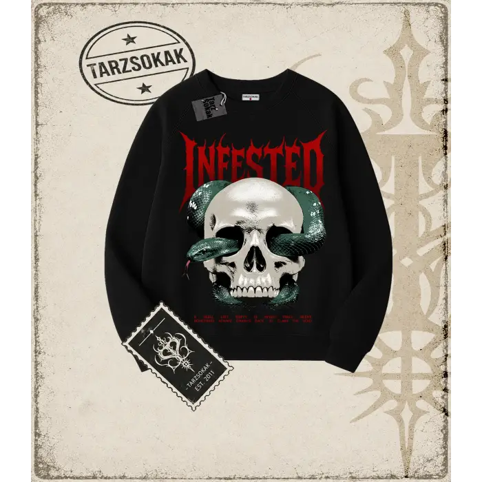 INFESTED Oversize Unisex Bisiklet Yaka Sweatshirt