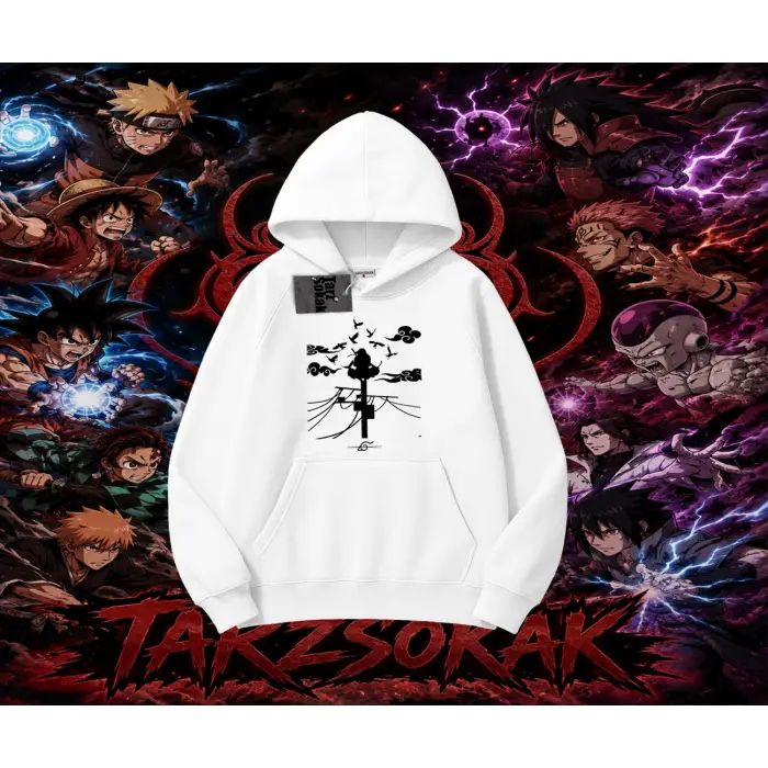Itachi Uchiha Naruto Anime Karakteri Oversize Unisex Kapşonlu Sweatshirt Beyaz