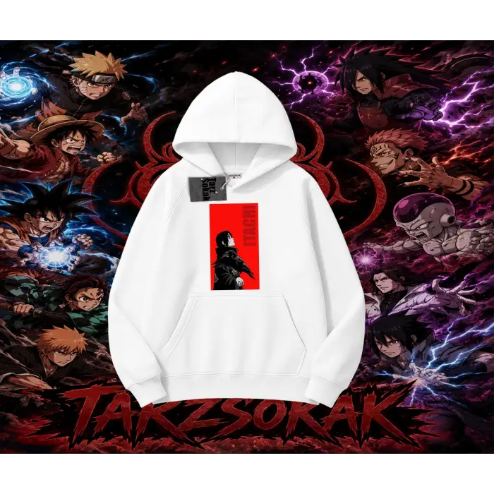 Itachi Uchiha Naruto Anime Karakteri Oversize Unisex Kapşonlu Sweatshirt Beyaz