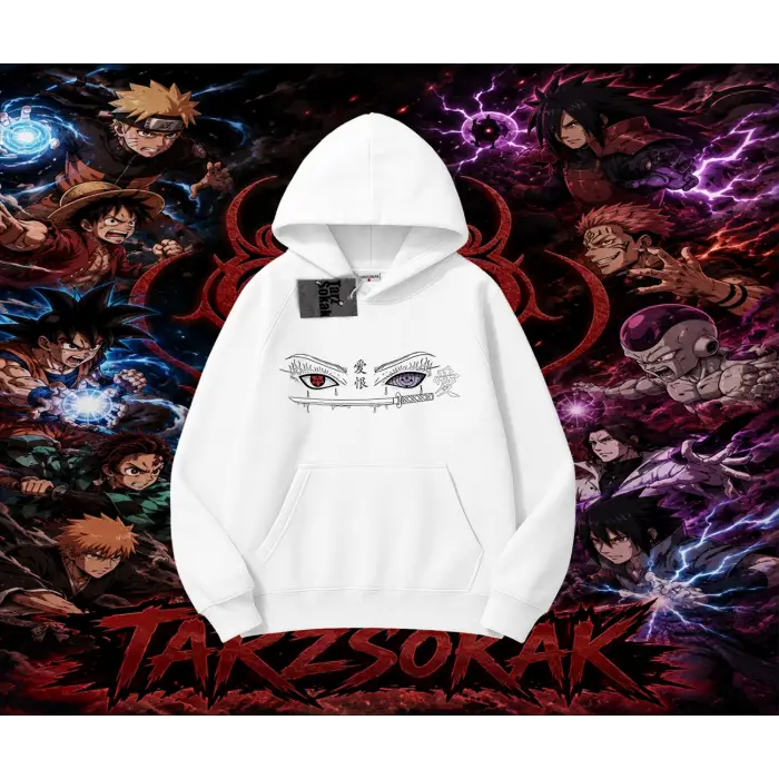 Itachi Uchiha Naruto Anime Karakteri Oversize Unisex Kapşonlu Sweatshirt Beyaz