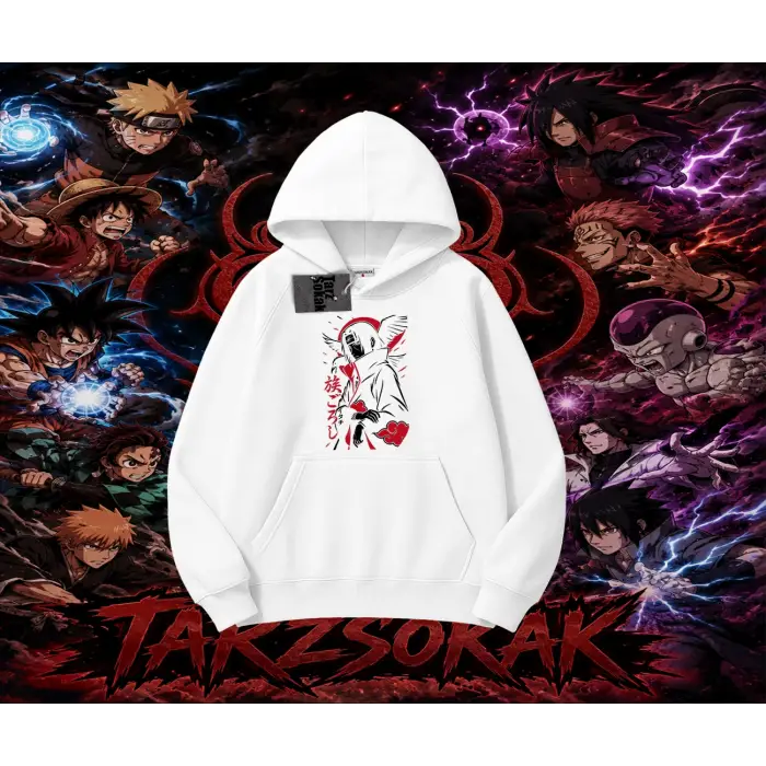 Itachi Uchiha Naruto Anime Karakteri Oversize Unisex Kapşonlu Sweatshirt Beyaz