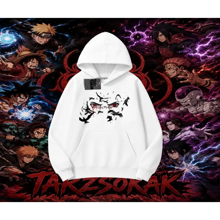 Itachi Uchiha Naruto Anime Karakteri Oversize Unisex Kapşonlu Sweatshirt Beyaz