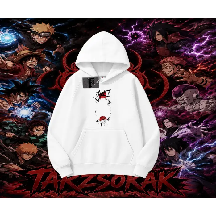 Itachi Uchiha Naruto Anime Karakteri Oversize Unisex Kapşonlu Sweatshirt Beyaz