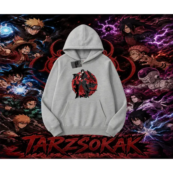 Itachi Uchiha Naruto Anime Karakteri Oversize Unisex Kapşonlu Sweatshirt Beyaz