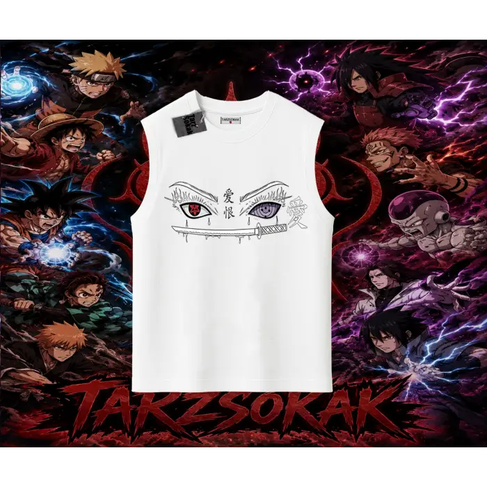Itachi Uchiha Naruto Anime Karakteri Oversize Unisex Kolsuz Tişört Beyaz