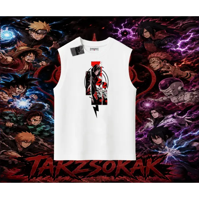 Itachi Uchiha Naruto Anime Karakteri Oversize Unisex Kolsuz Tişört Beyaz