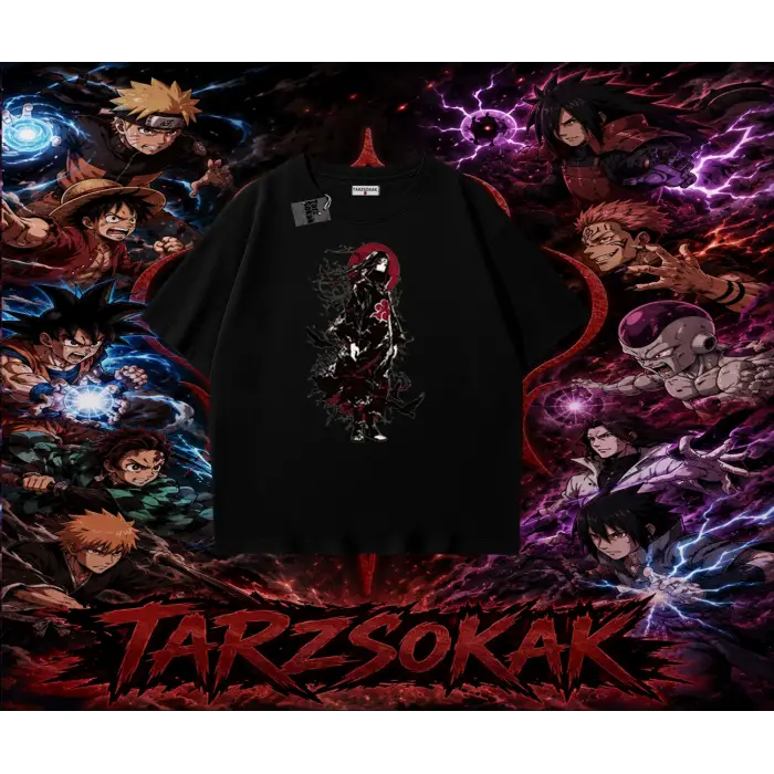 Itachi Uchiha Naruto Anime Karakteri Oversize Unisex Tişört Beyaz