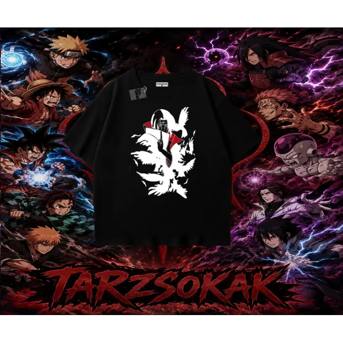 Itachi Uchiha Naruto Anime Karakteri Oversize Unisex Tişört Beyaz