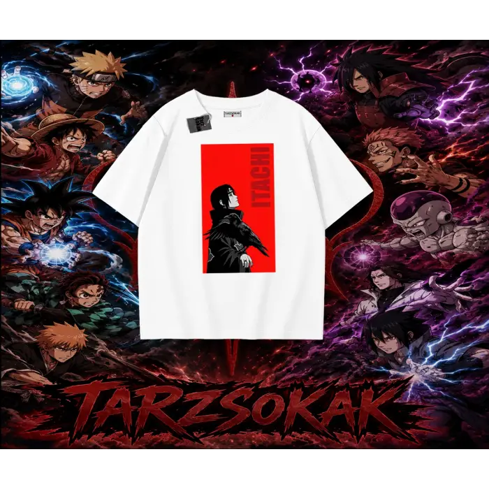 Itachi Uchiha Naruto Anime Karakteri Oversize Unisex Tişört Beyaz