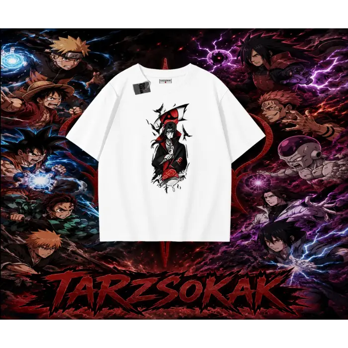 Itachi Uchiha Naruto Anime Karakteri Oversize Unisex Tişört Beyaz