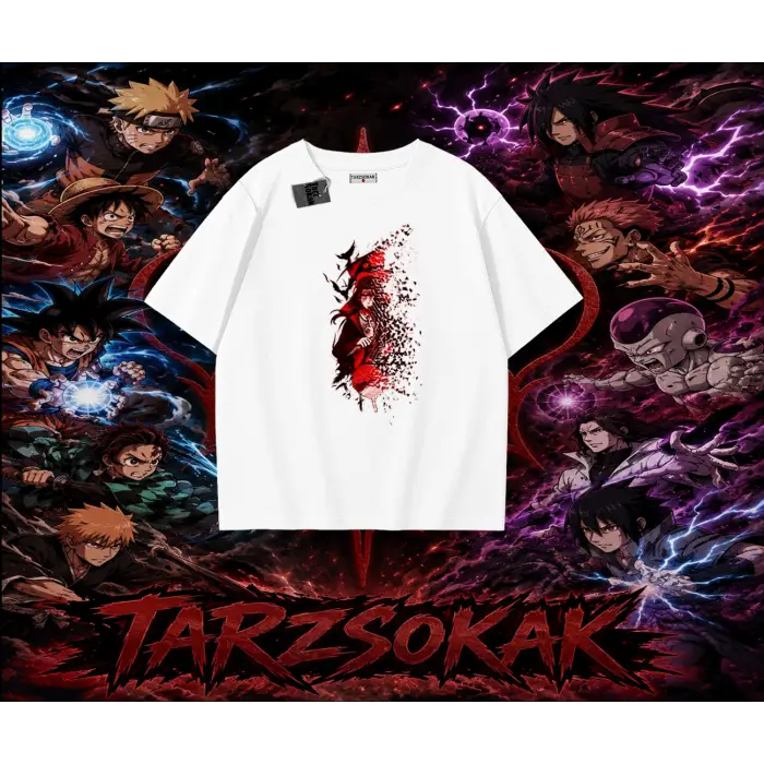 Itachi Uchiha Naruto Anime Karakteri Oversize Unisex Tişört Beyaz