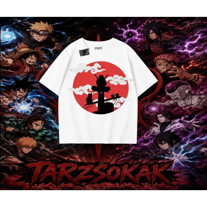 Itachi Uchiha Naruto Anime Karakteri Oversize Unisex Tişört Beyaz
