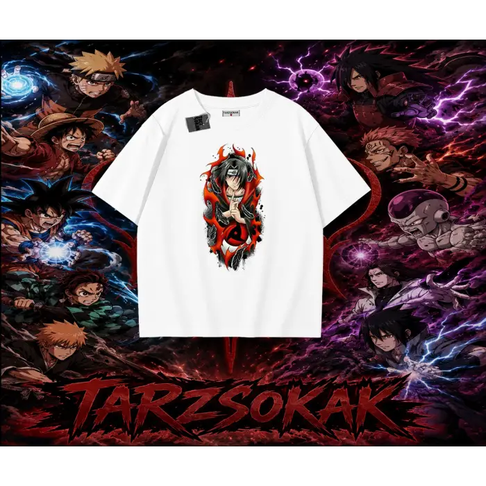 Itachi Uchiha Naruto Anime Karakteri Oversize Unisex Tişört Beyaz