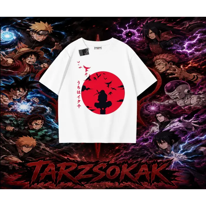 Itachi Uchiha Naruto Anime Karakteri Oversize Unisex Tişört Beyaz
